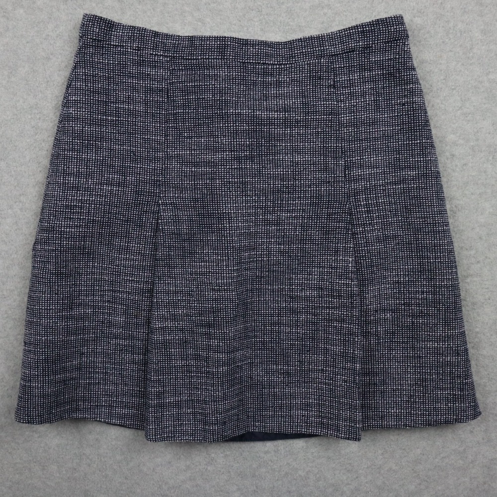 J Crew‎ Skirt Womens 2 Box Pleat A-Line Short Lined Mini Casual Navy Blue Tweed